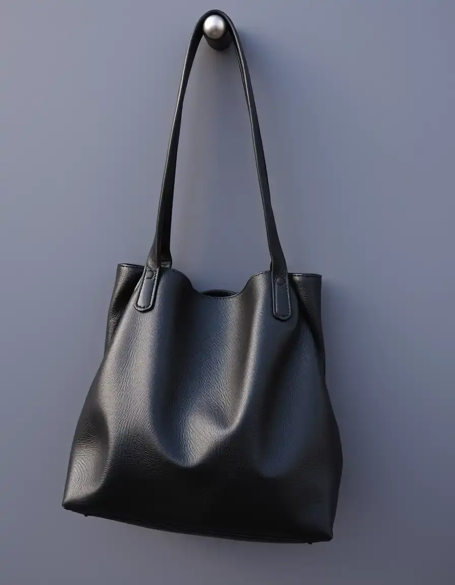 Black leather shoulder handbag with minimalist design