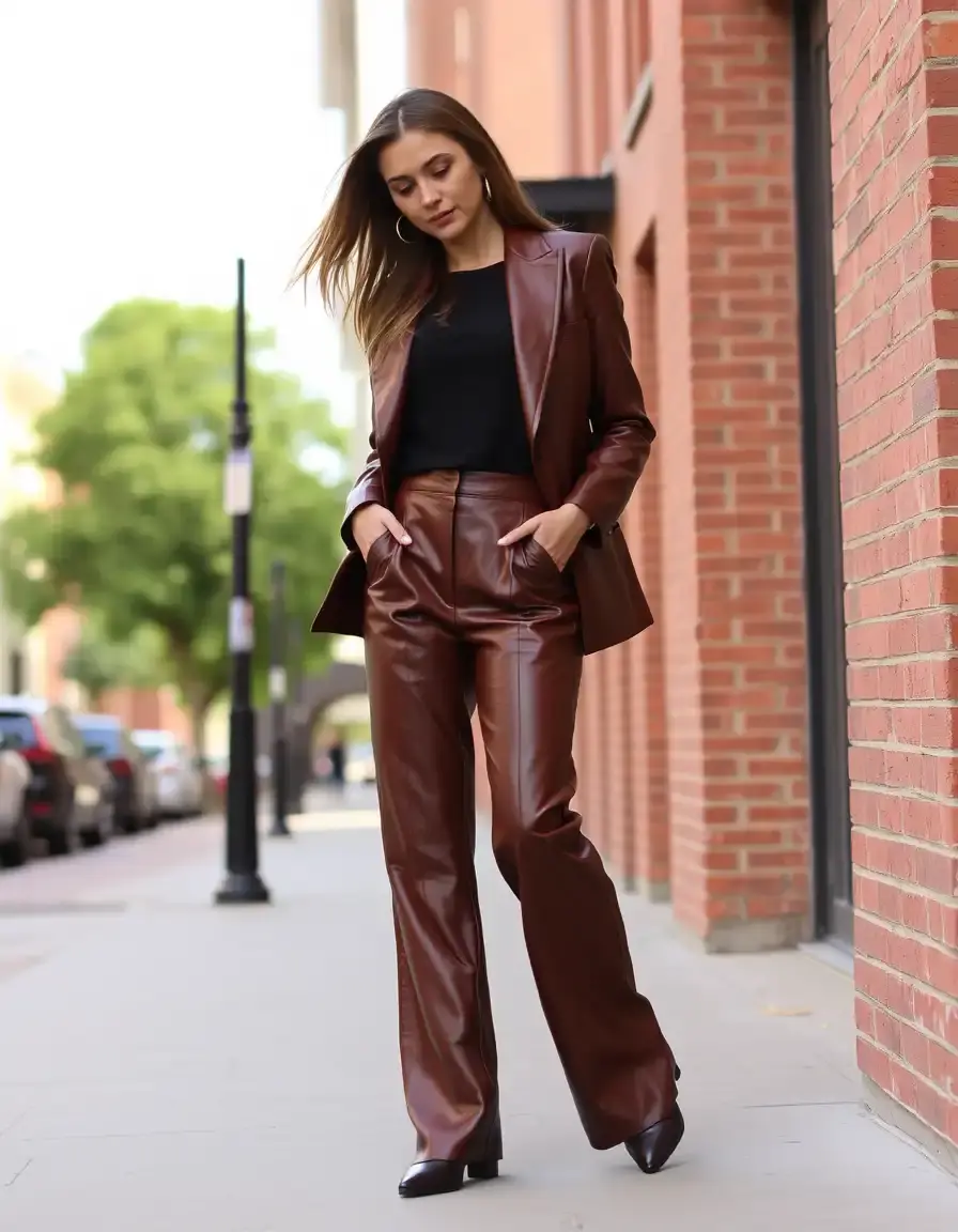 Wide Leg Leather Trousers Women