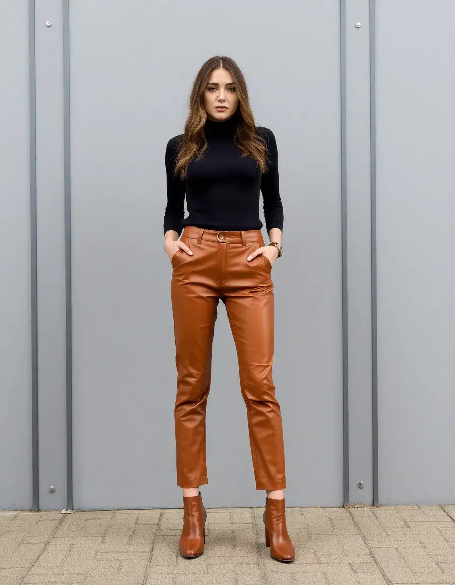 Cognac cropped leather trousers
