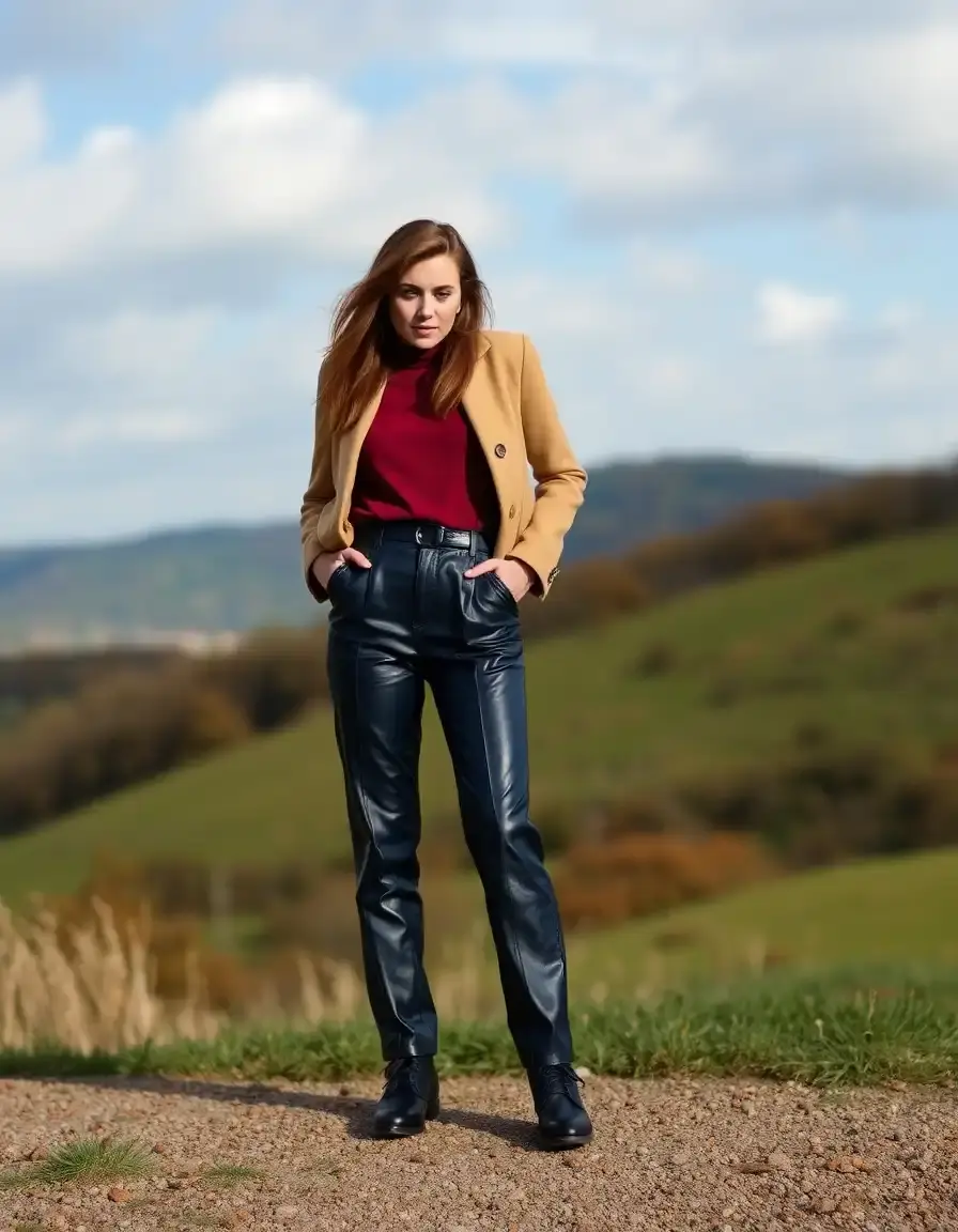 Navy vintage leather trousers