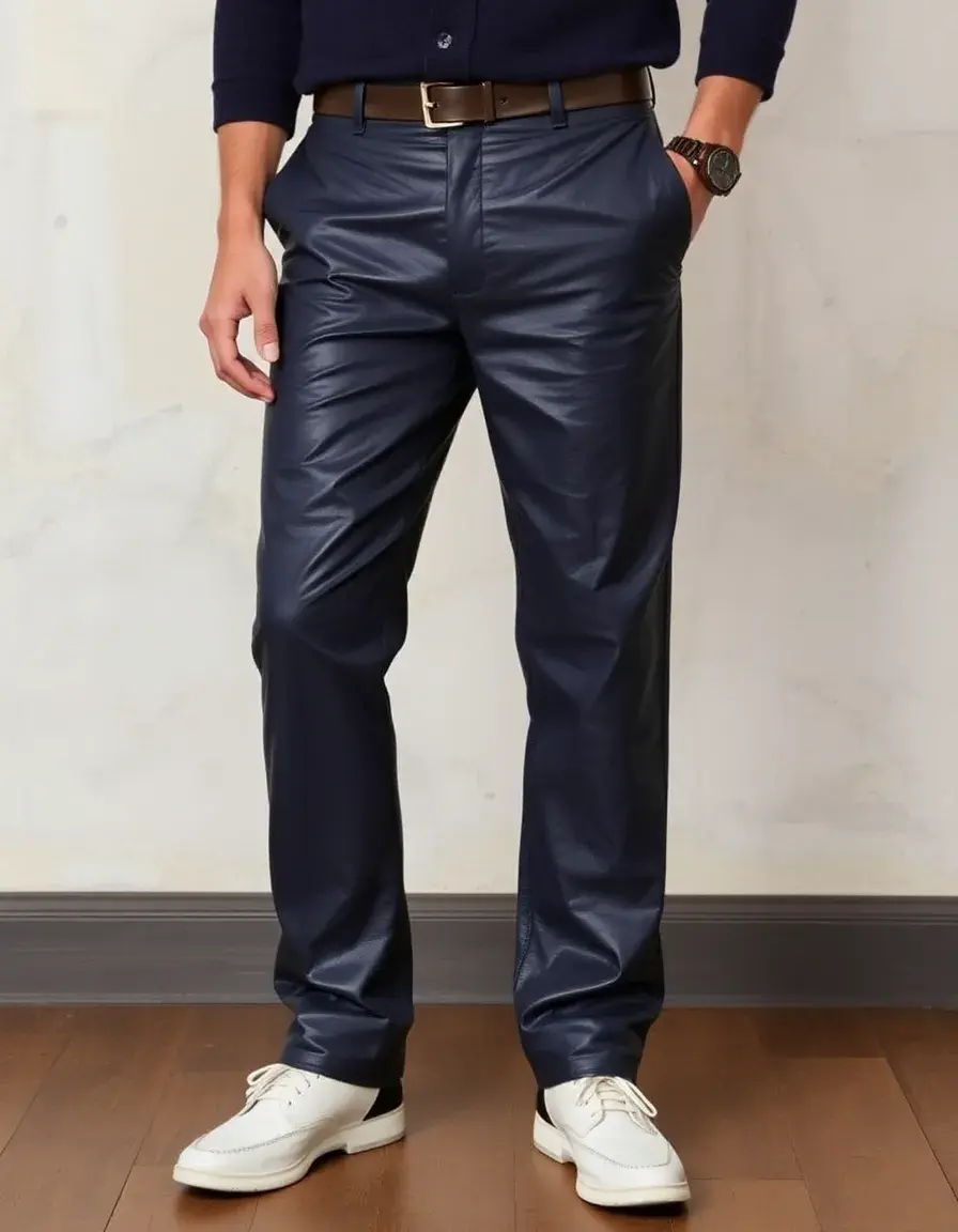 Navy waterproof leather slacks