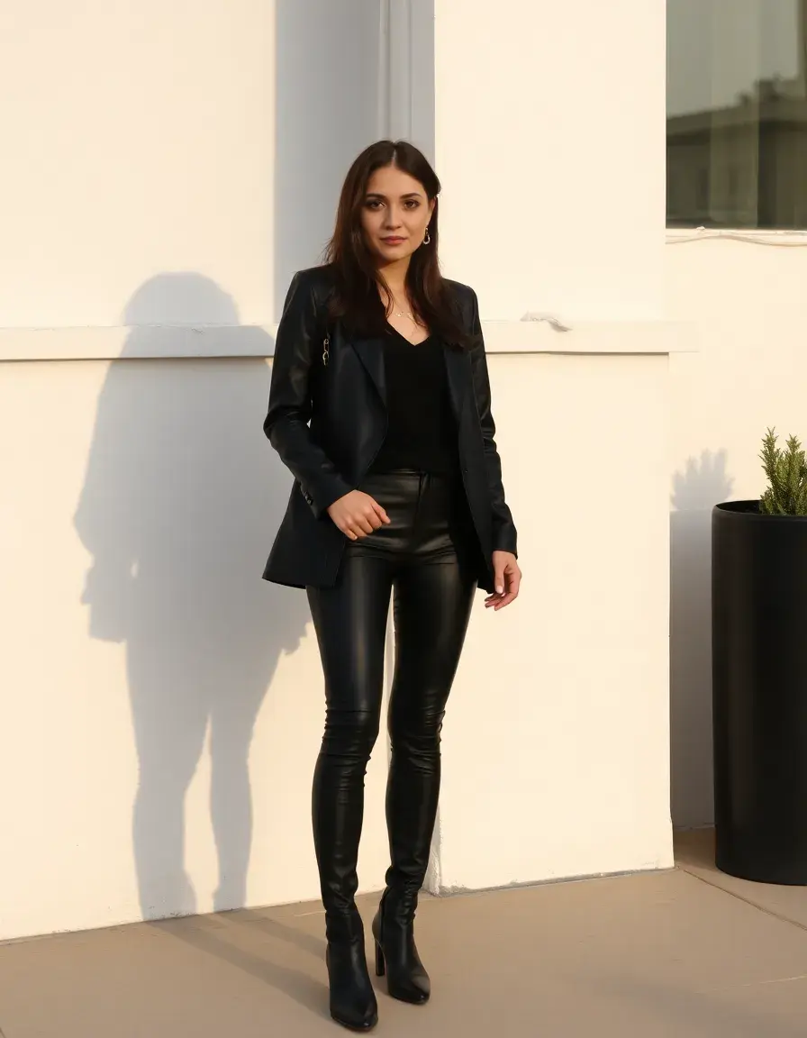 Sleek black skinny leather pants