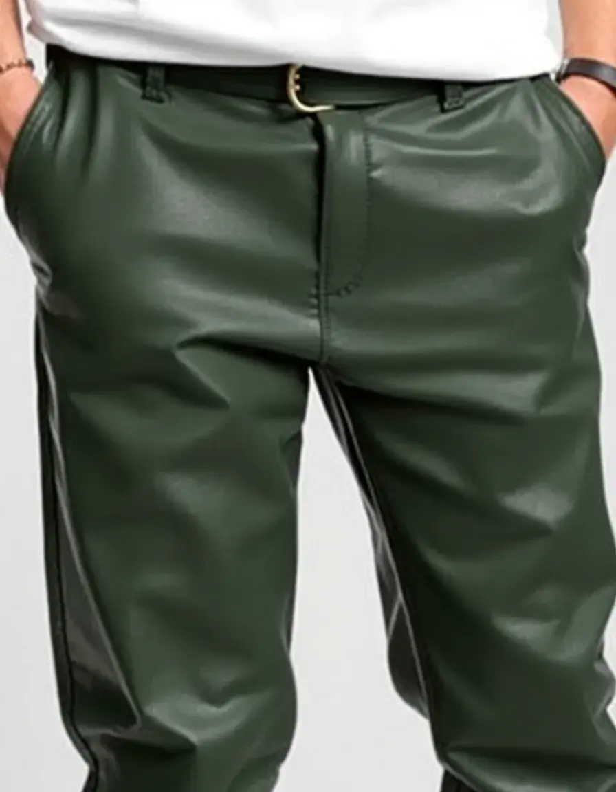 Green leather pants with waterproof finish