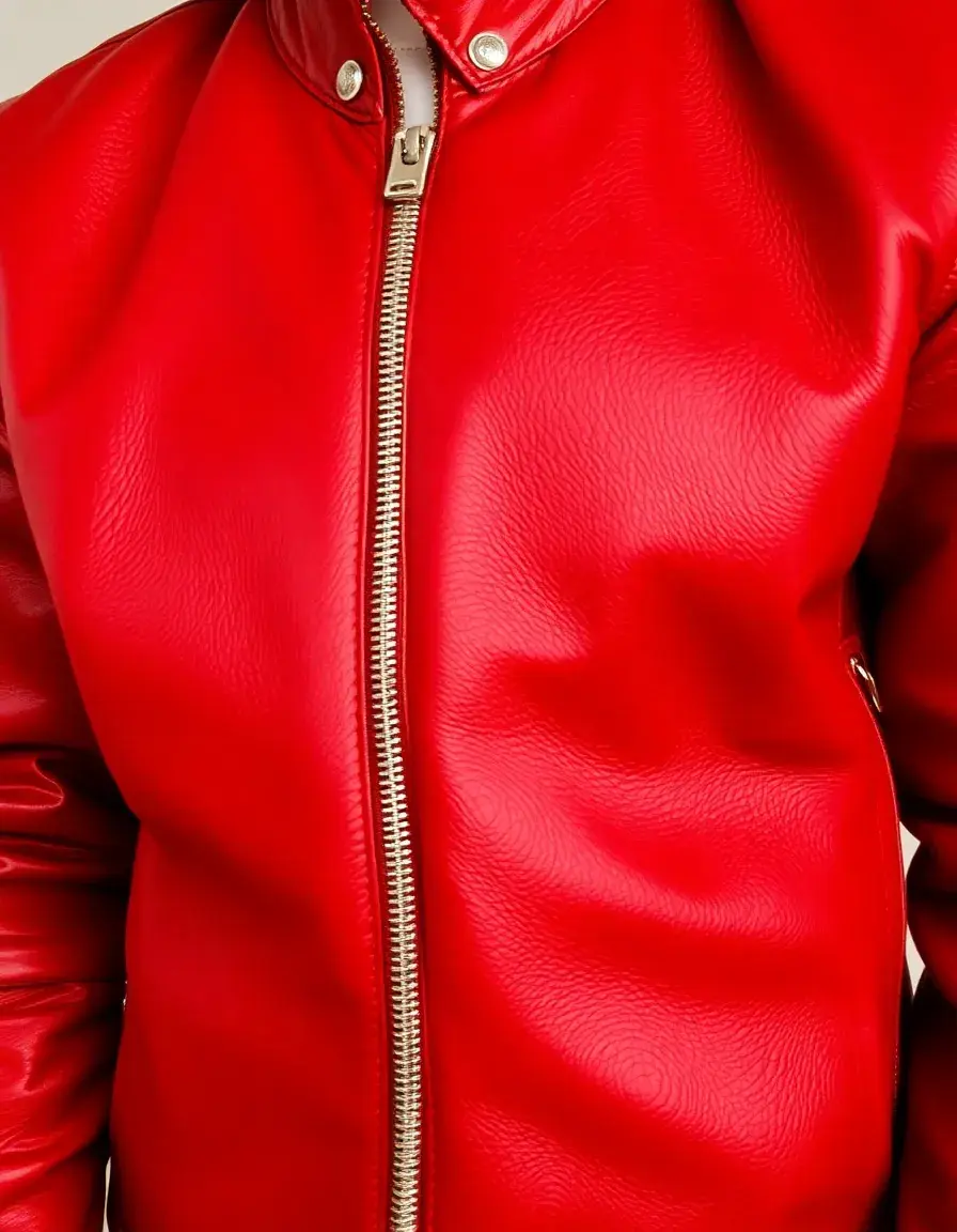 Red bomber leather jacket