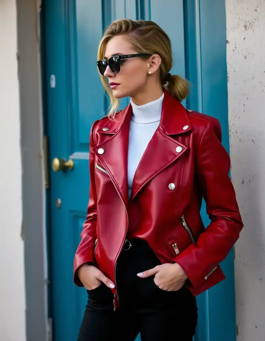Red blazer leather jacket
