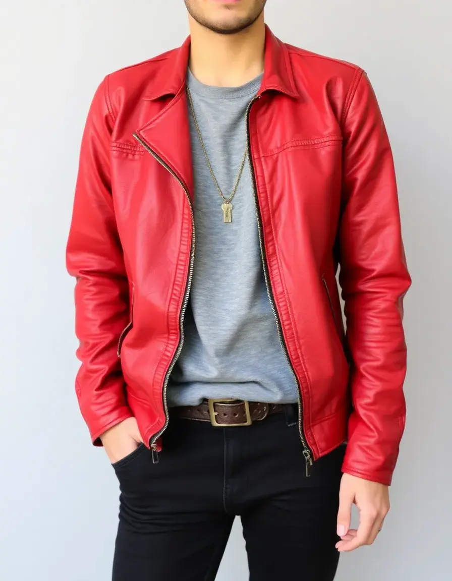 Red vintage distressed leather jacket