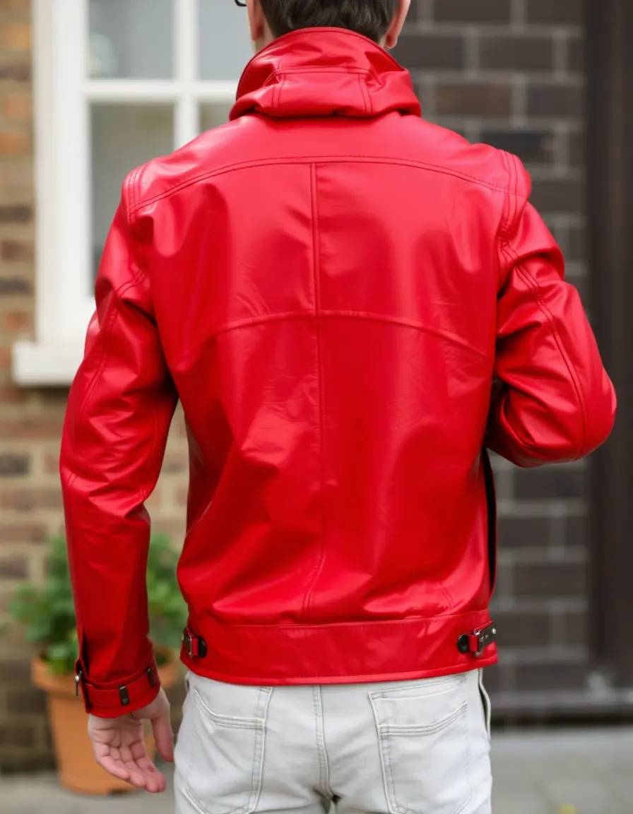 Red waterproof leather jacket