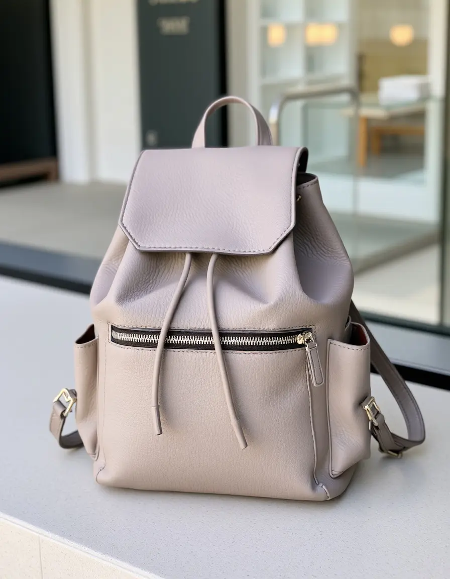 Gray fashion leather rucksack women