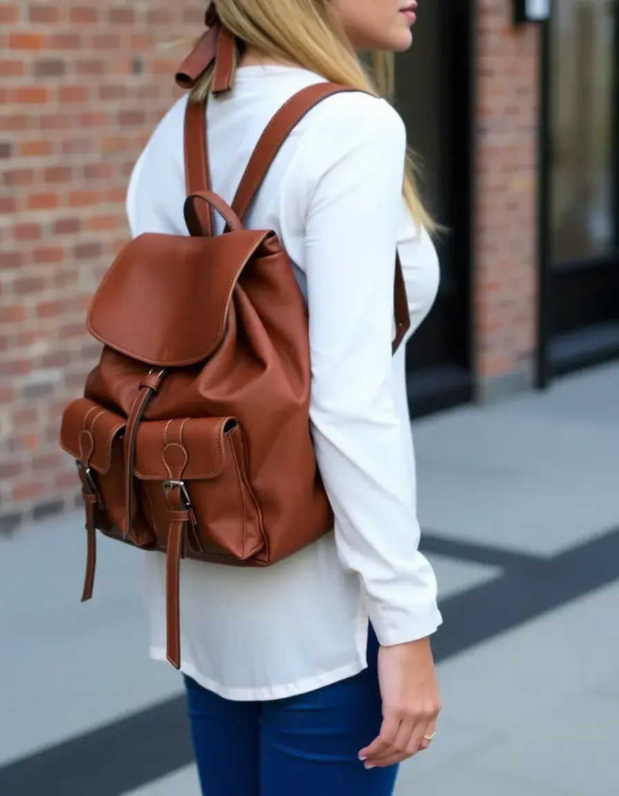 Cognac vintage leather rucksack women