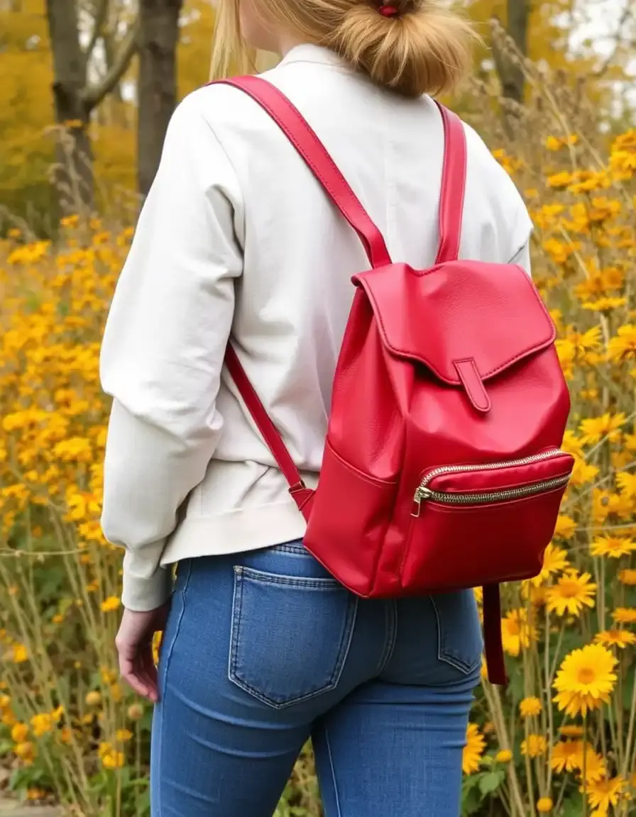 Red waterproof leather rucksack women