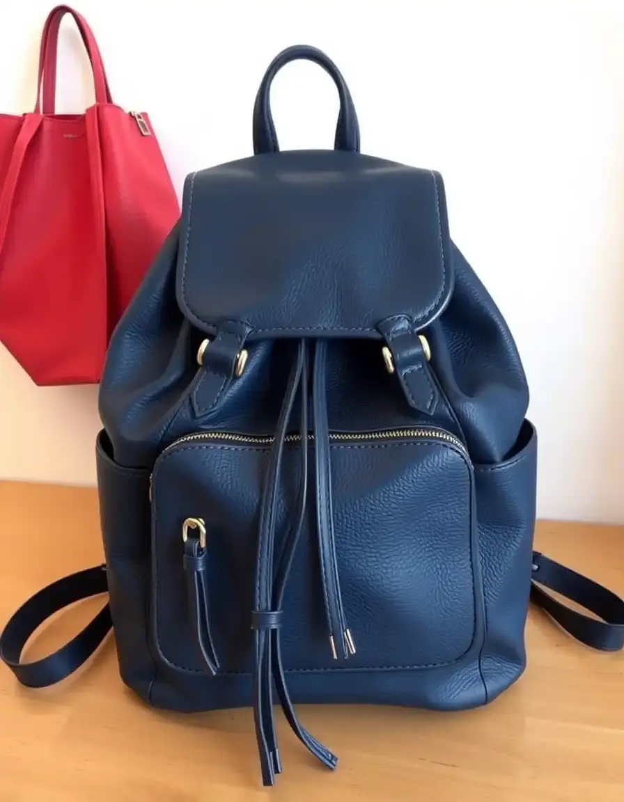 Navy designer leather rucksack women