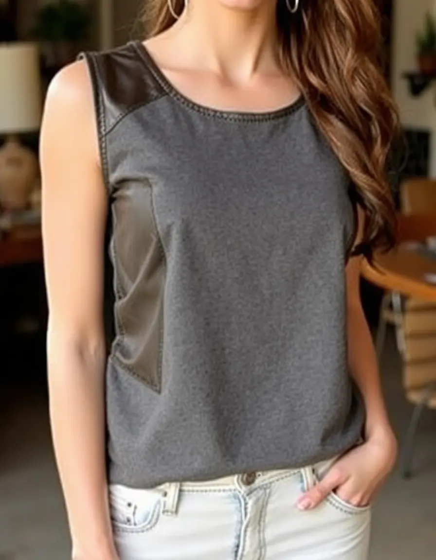Gray top with leather panels
