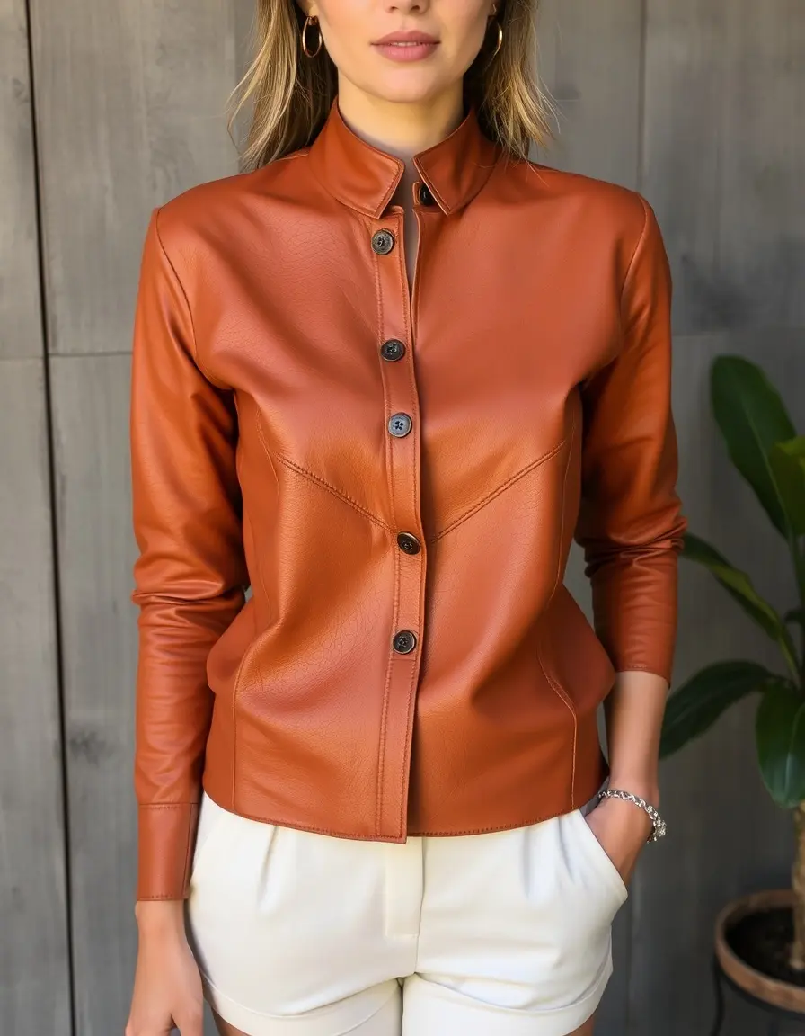 Cognac top with leather collar