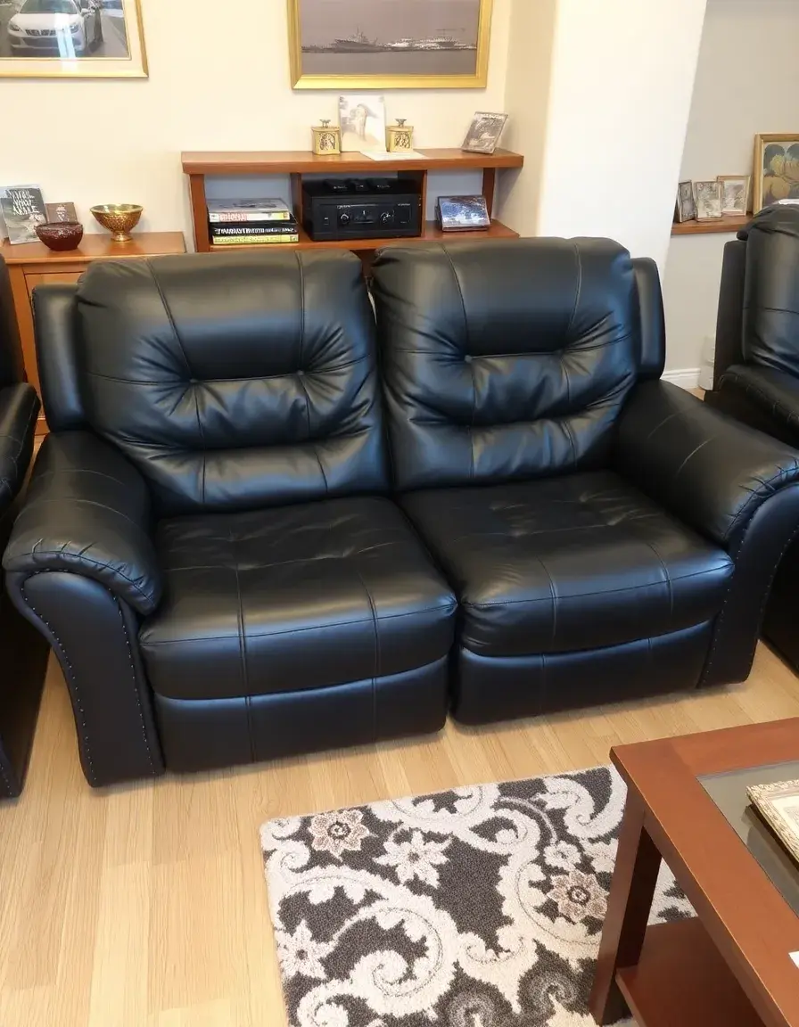 Black two seater recliner leather sofa