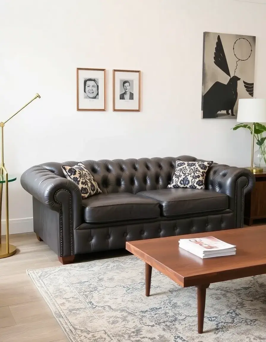 Gray two seater chesterfield leather sofa