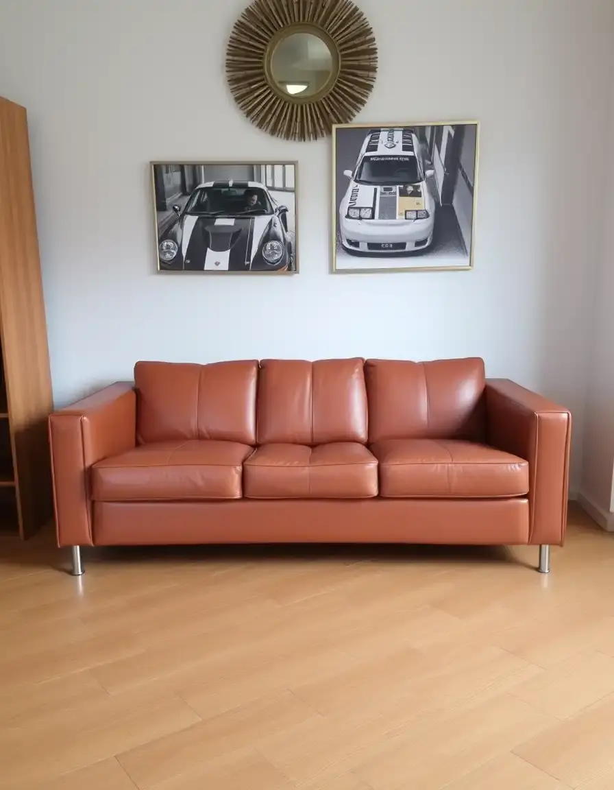 Cognac two seater modern leather sofa