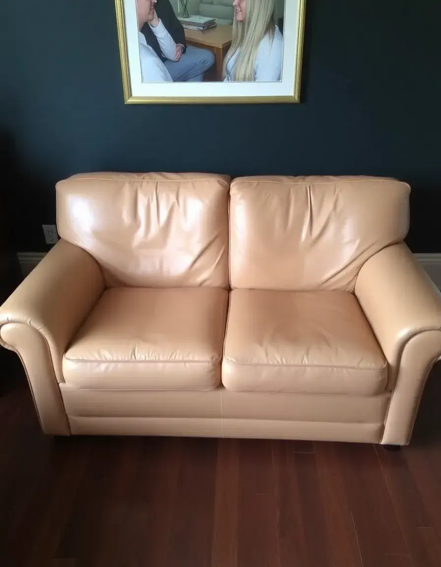 Two-seater leather couch in a modern living room