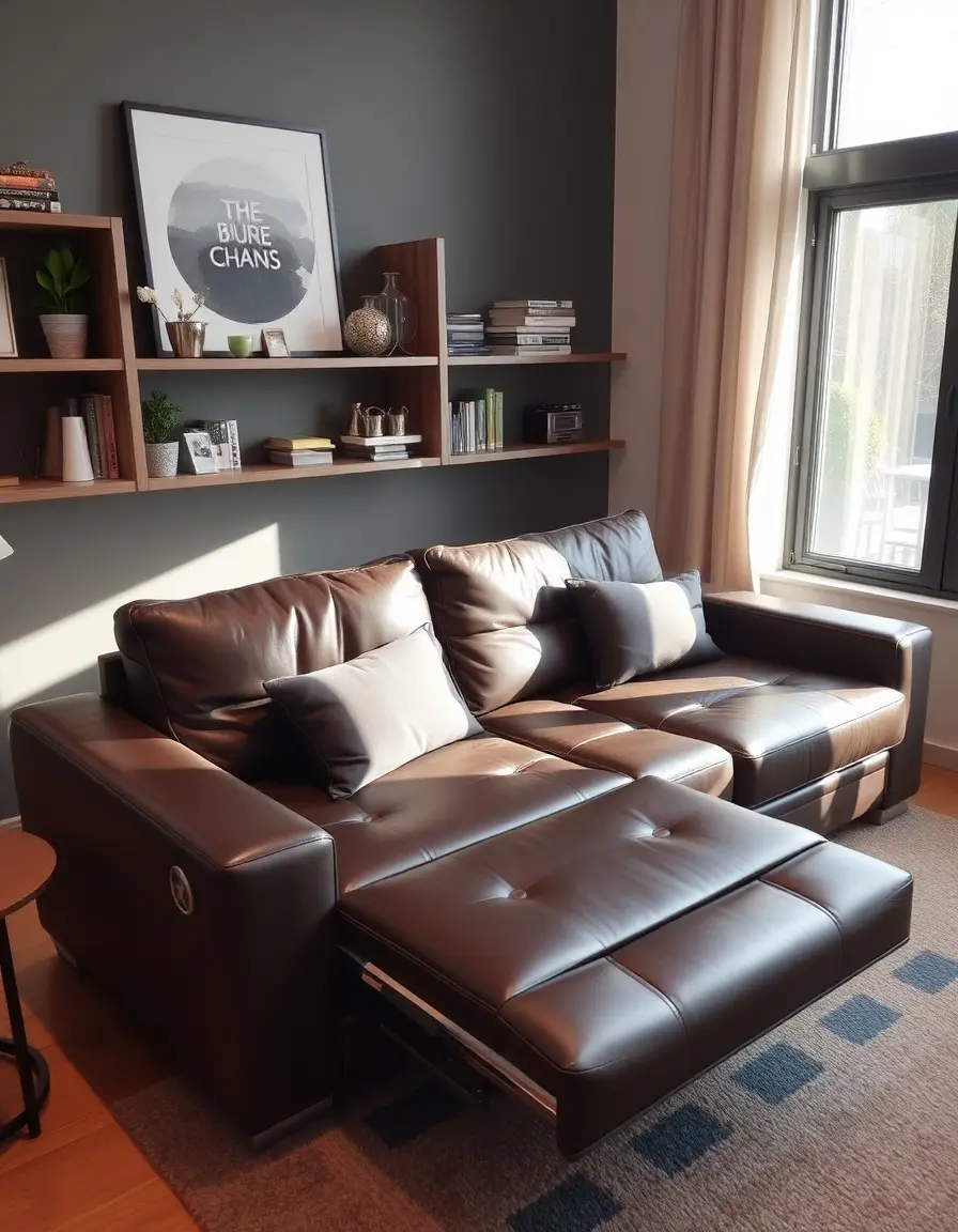 Pull-out leather sleeper sofa