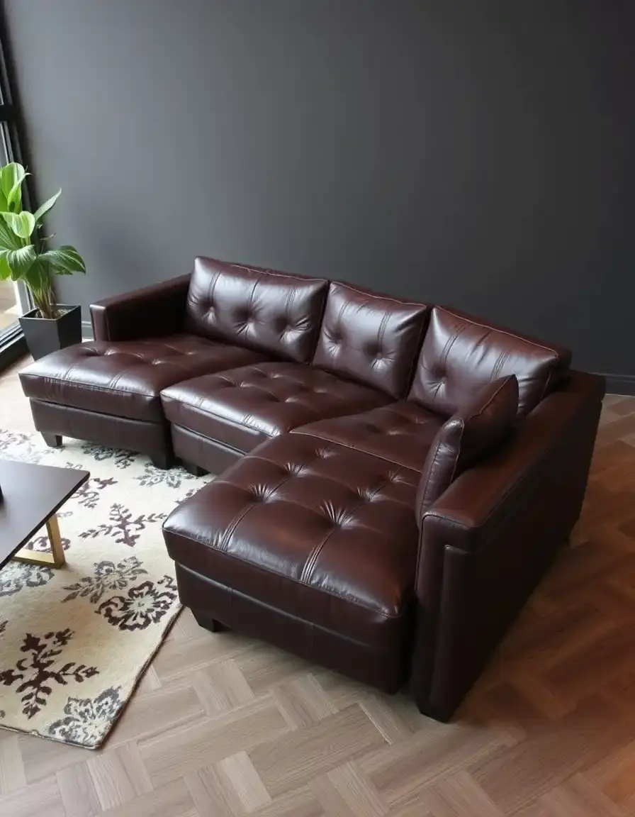 Chaise lounge style leather sofa