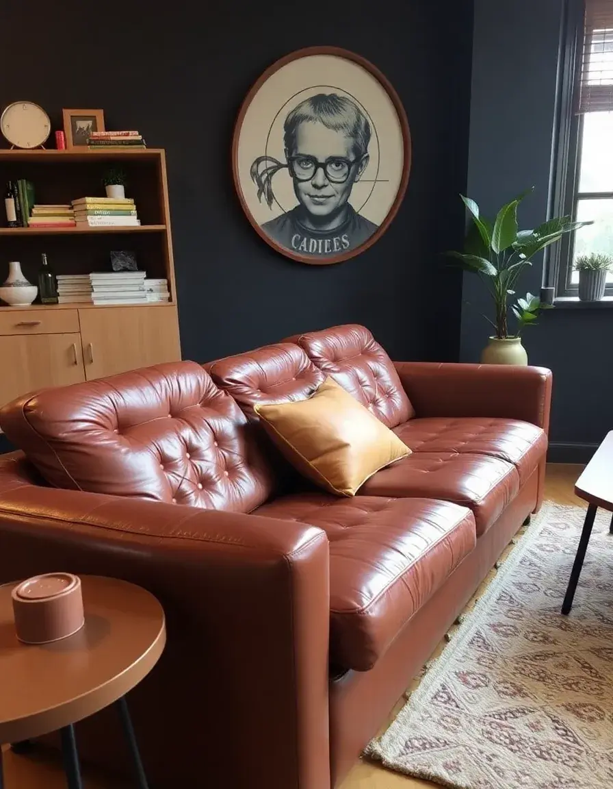 Camelback style leather couch