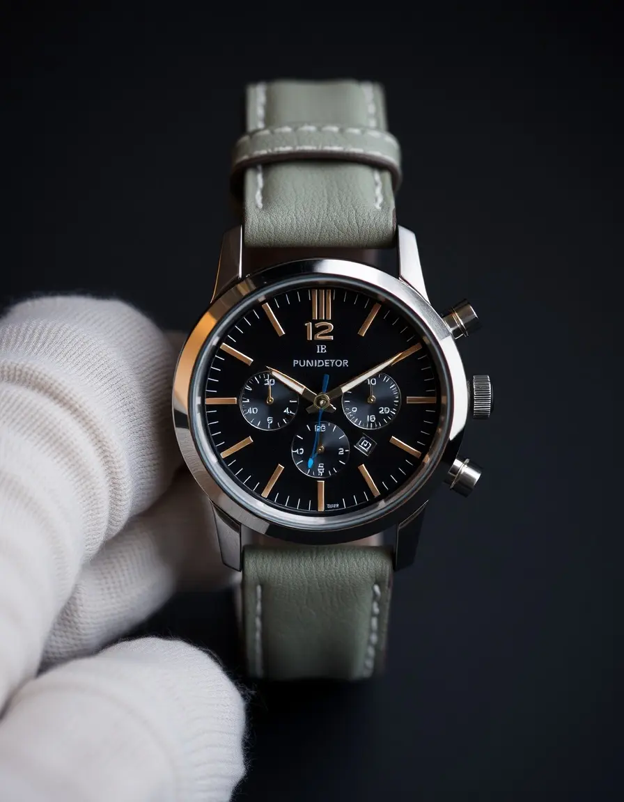 Gray leather strap chronograph watch for women