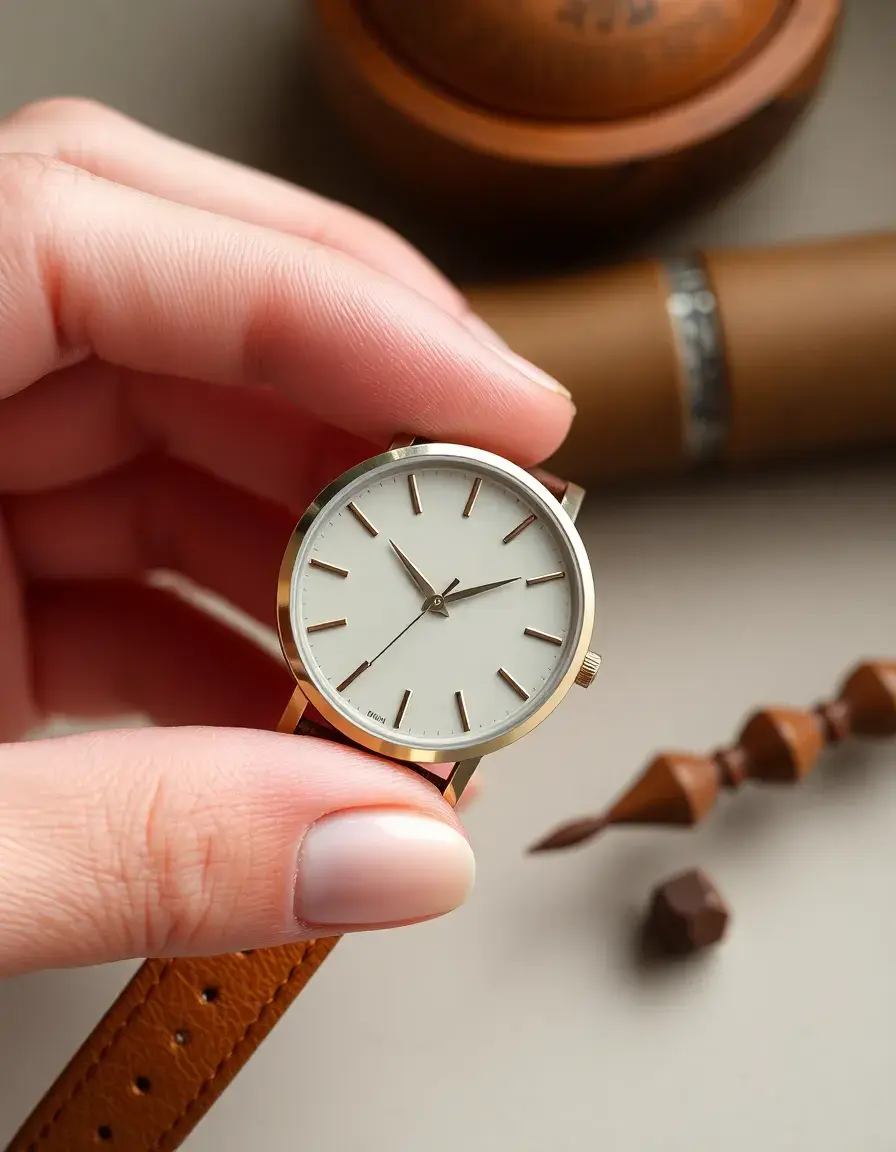 Cognac minimalist leather strap watch women