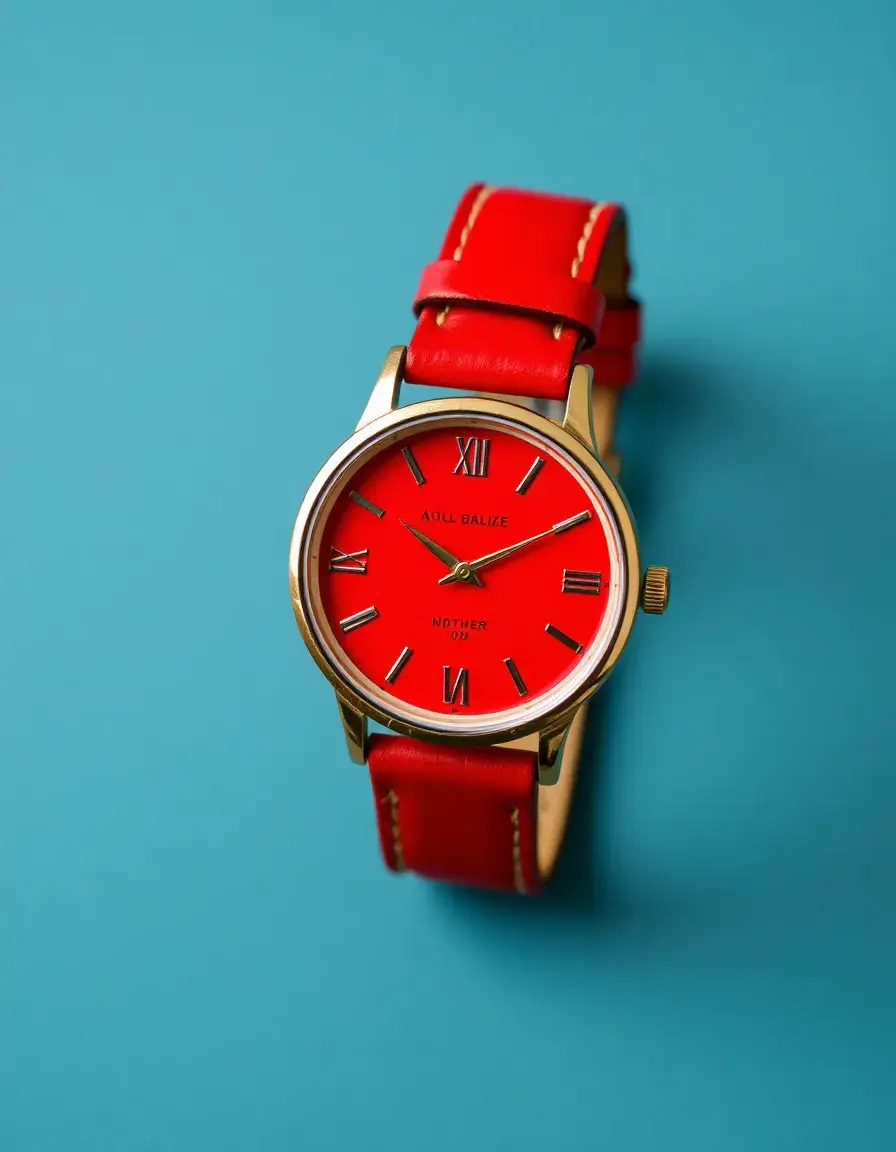 Red vintage leather strap watch