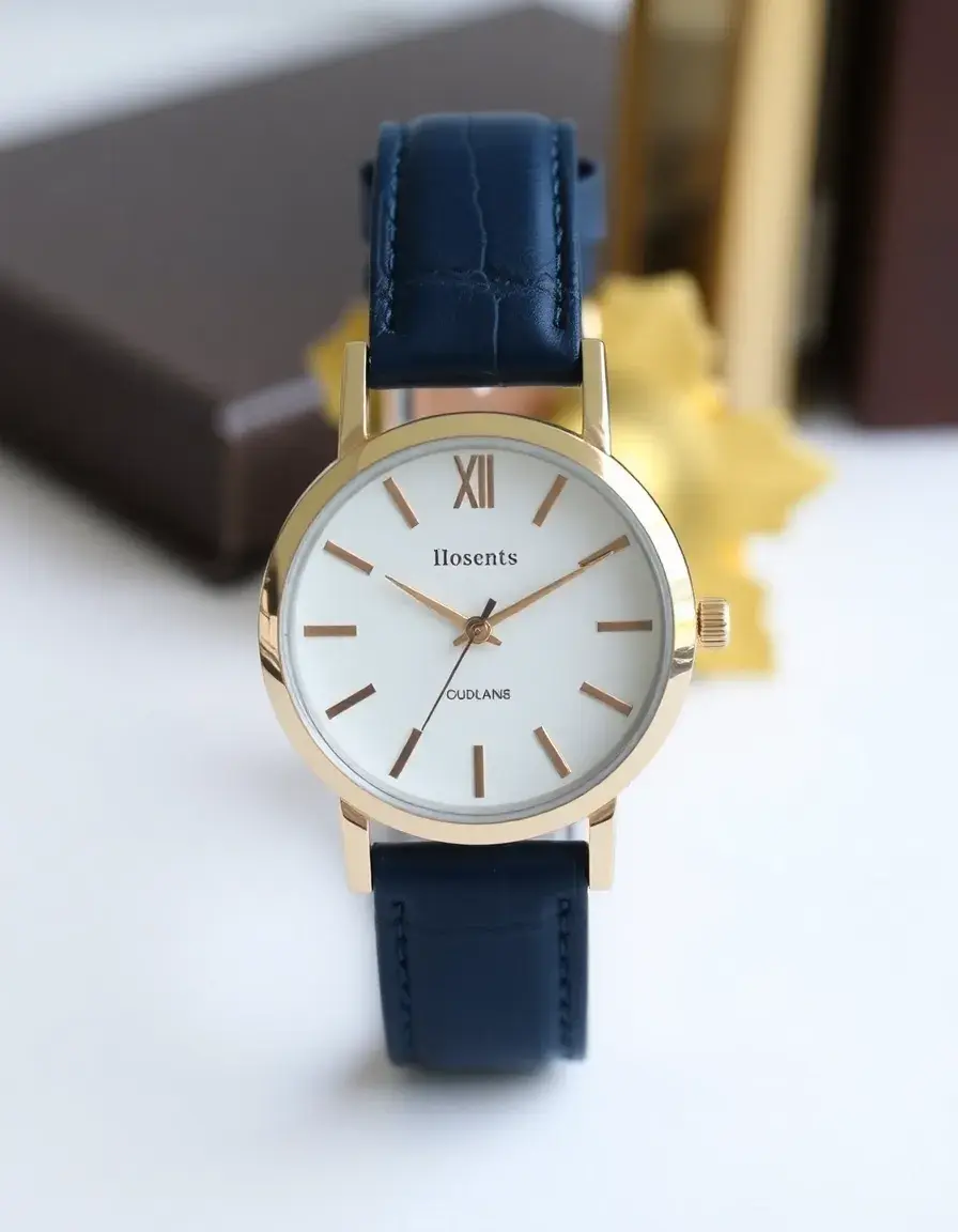 Navy designer leather strap watch