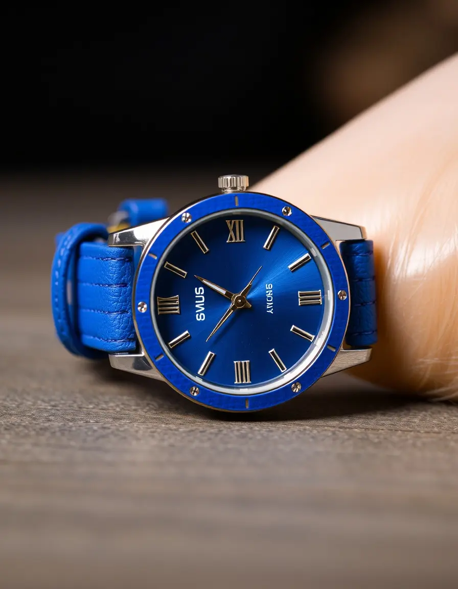 Blue fashion leather strap watch