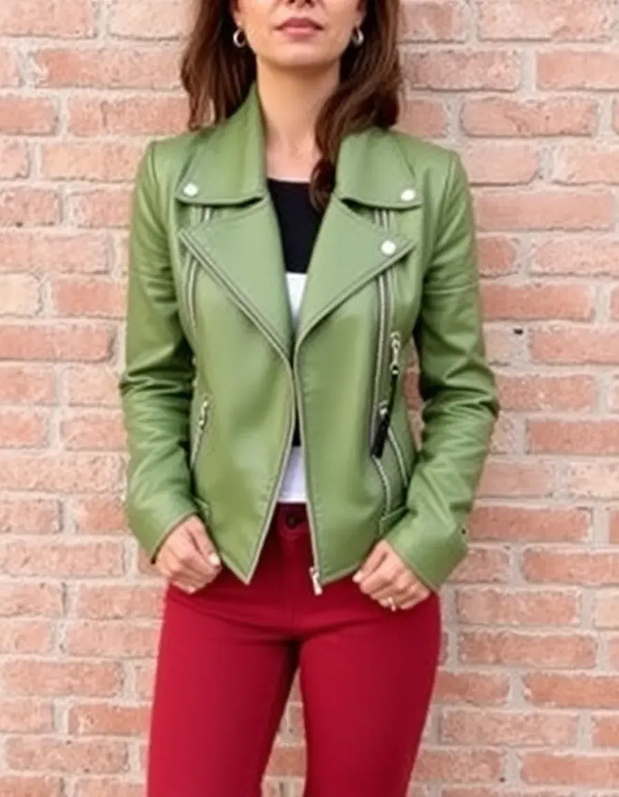 Earthy Green Faux Leather Jacket
