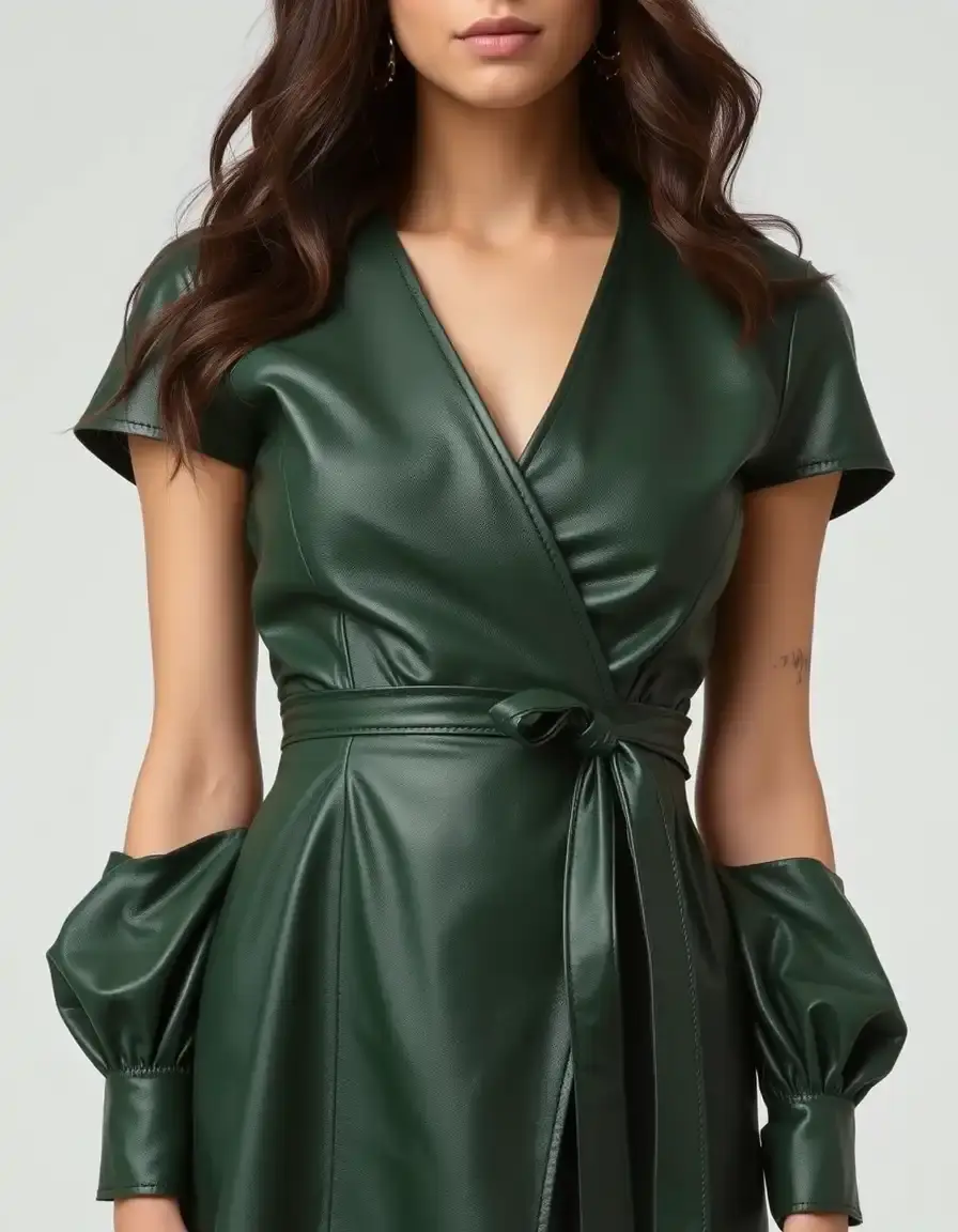 Green leather wrap dress