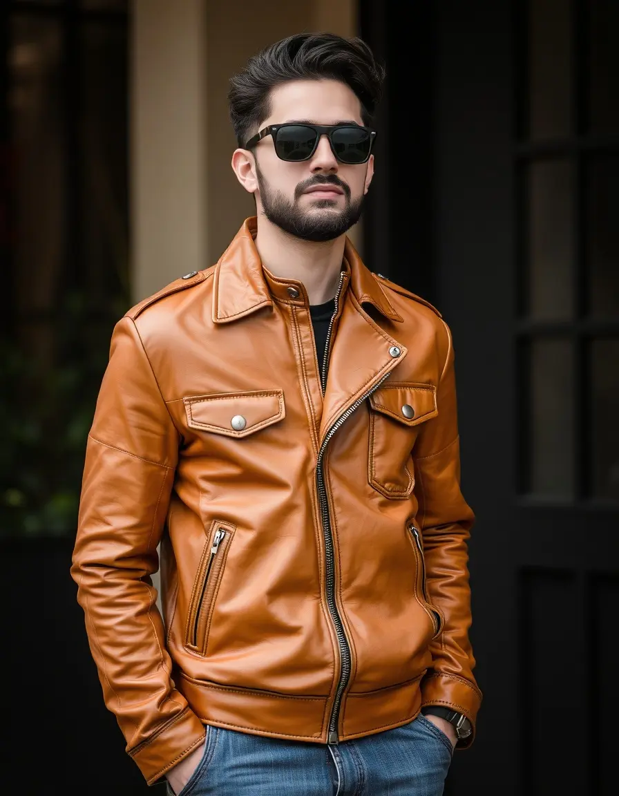 Light brown leather jacket stylish cut