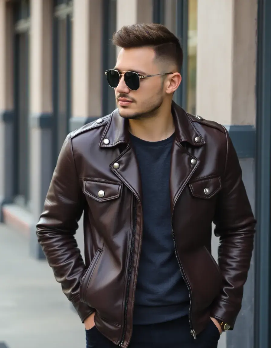 Dark brown leather jacket premium finish