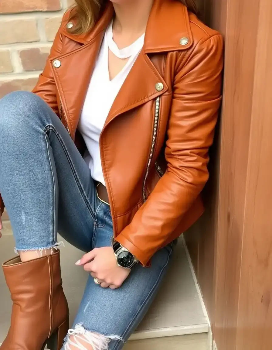 Cognac brown leather jacket reddish tone