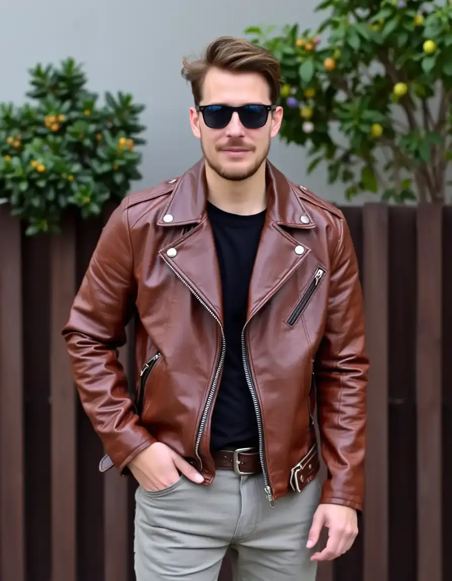 Walnut brown leather jacket rugged style