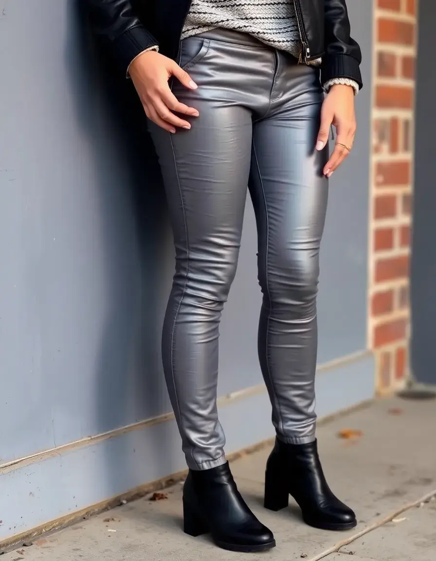 Gray Leather Leggings