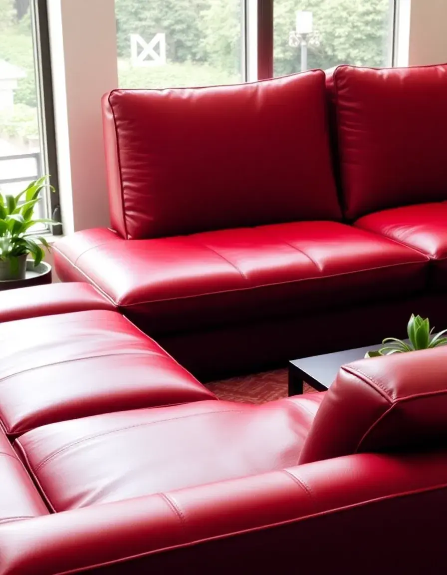 Bold red leather sectional couch