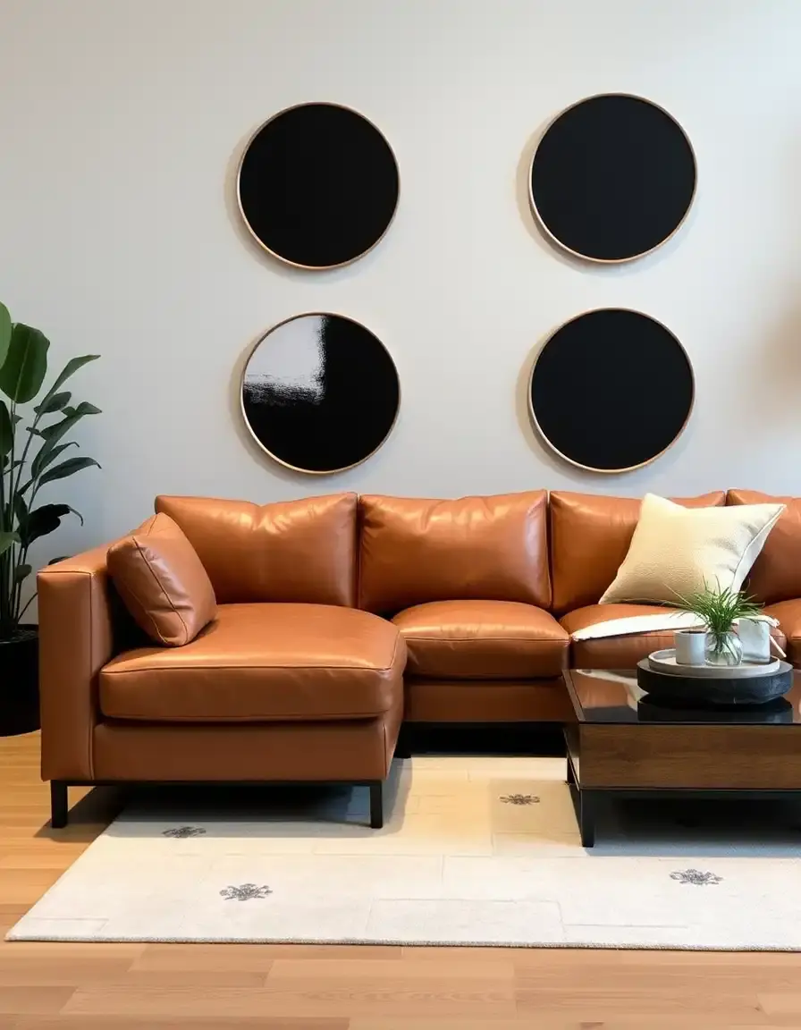 Pit style leather sectional sofa