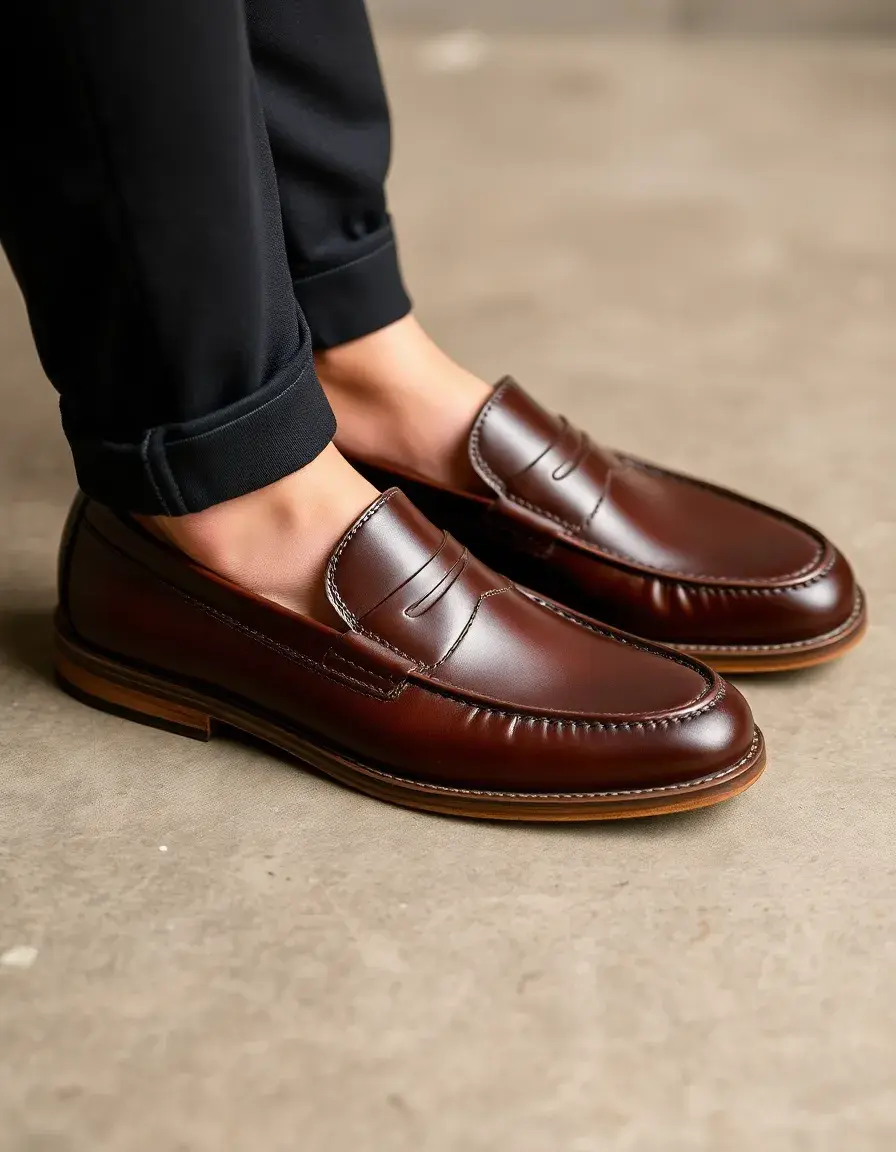 Brown leather slip-on loafers