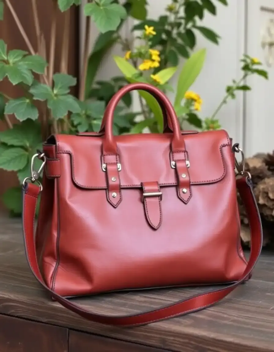 Structured satchel leather shoulder bag