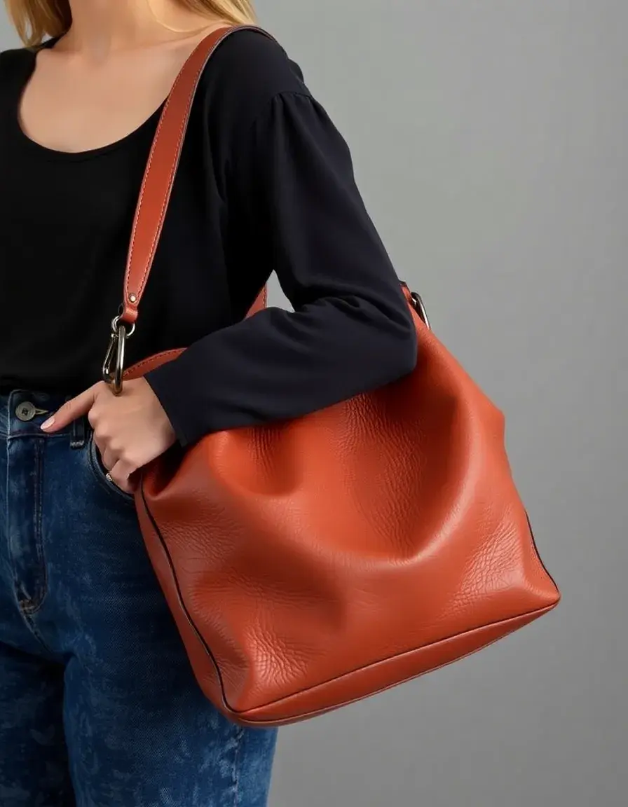Bucket style leather shoulder bag