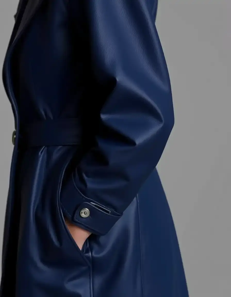 Blue leather trench coat, navy