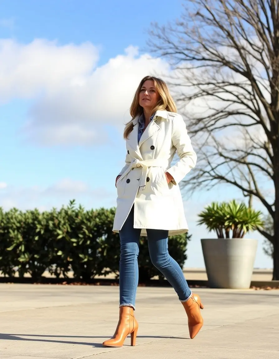 White leather trench coat, crisp