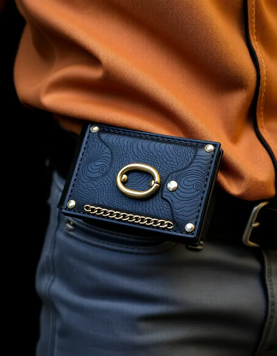 Chain biker leather wallet with rugged finish
