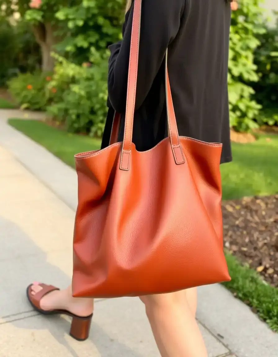 Spacious leather tote bag in honey brown