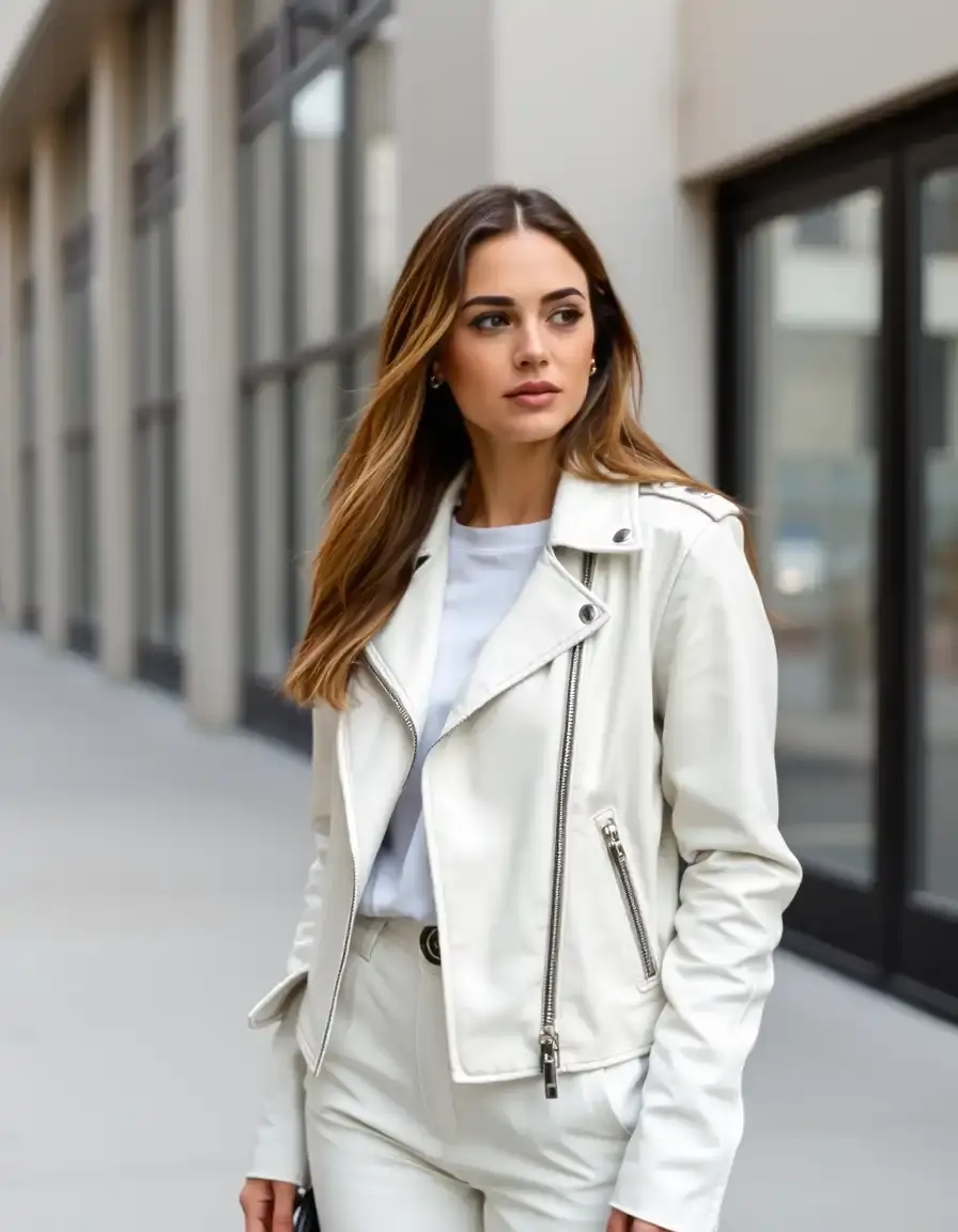 Clean white leather jacket