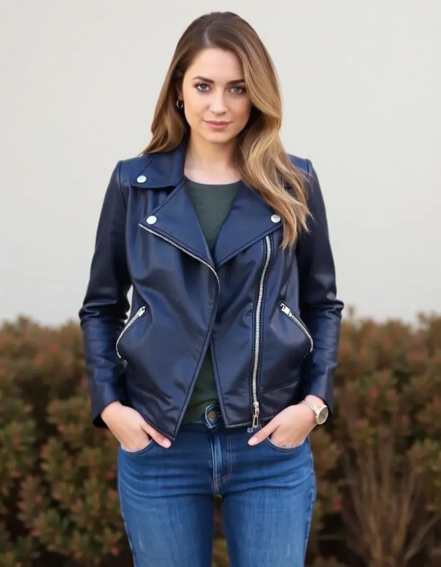 Navy blue leather jacket