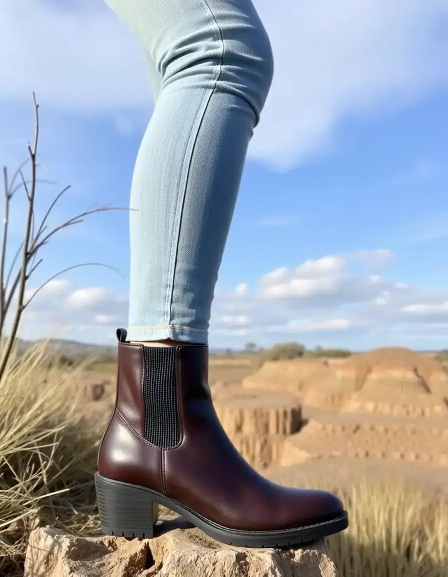 Ankle height leather boots with sleek finish