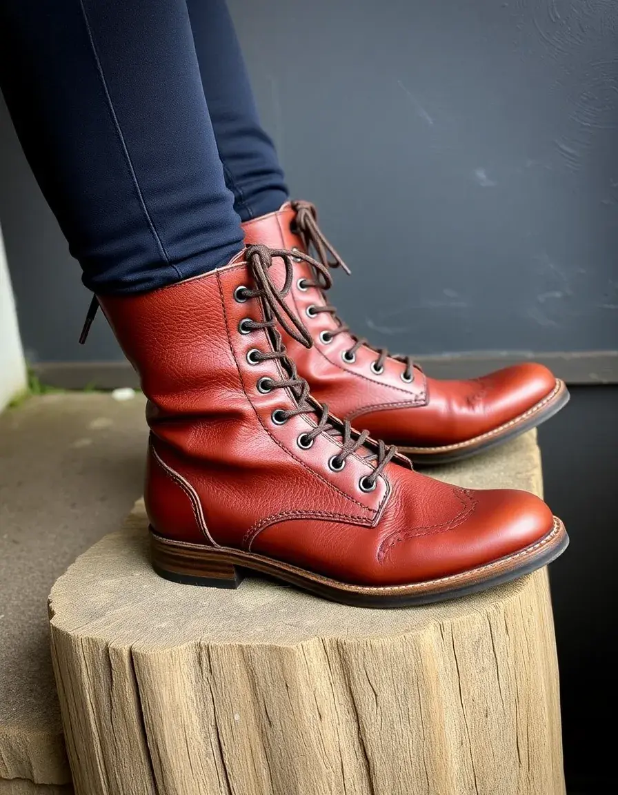 Sturdy combat style leather boots with thick soles