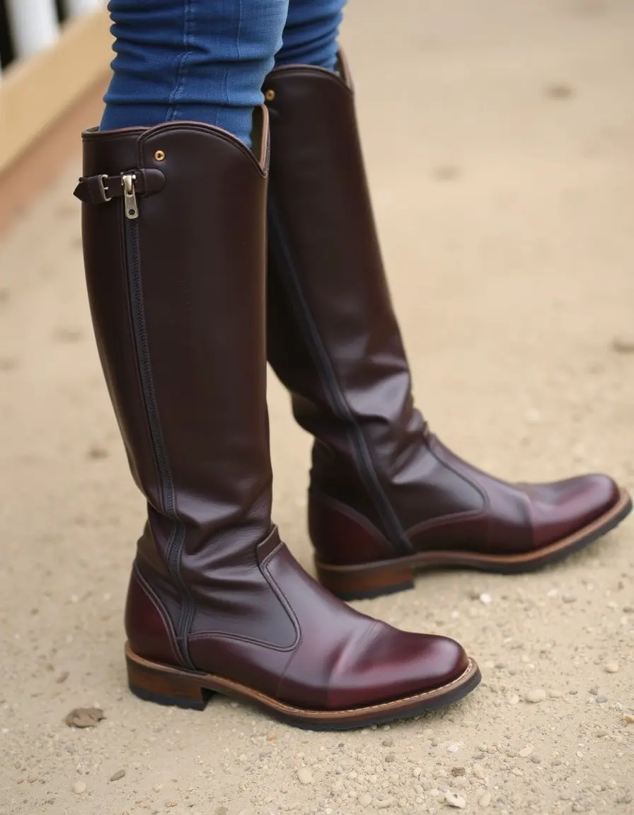 Equestrian style riding leather boots